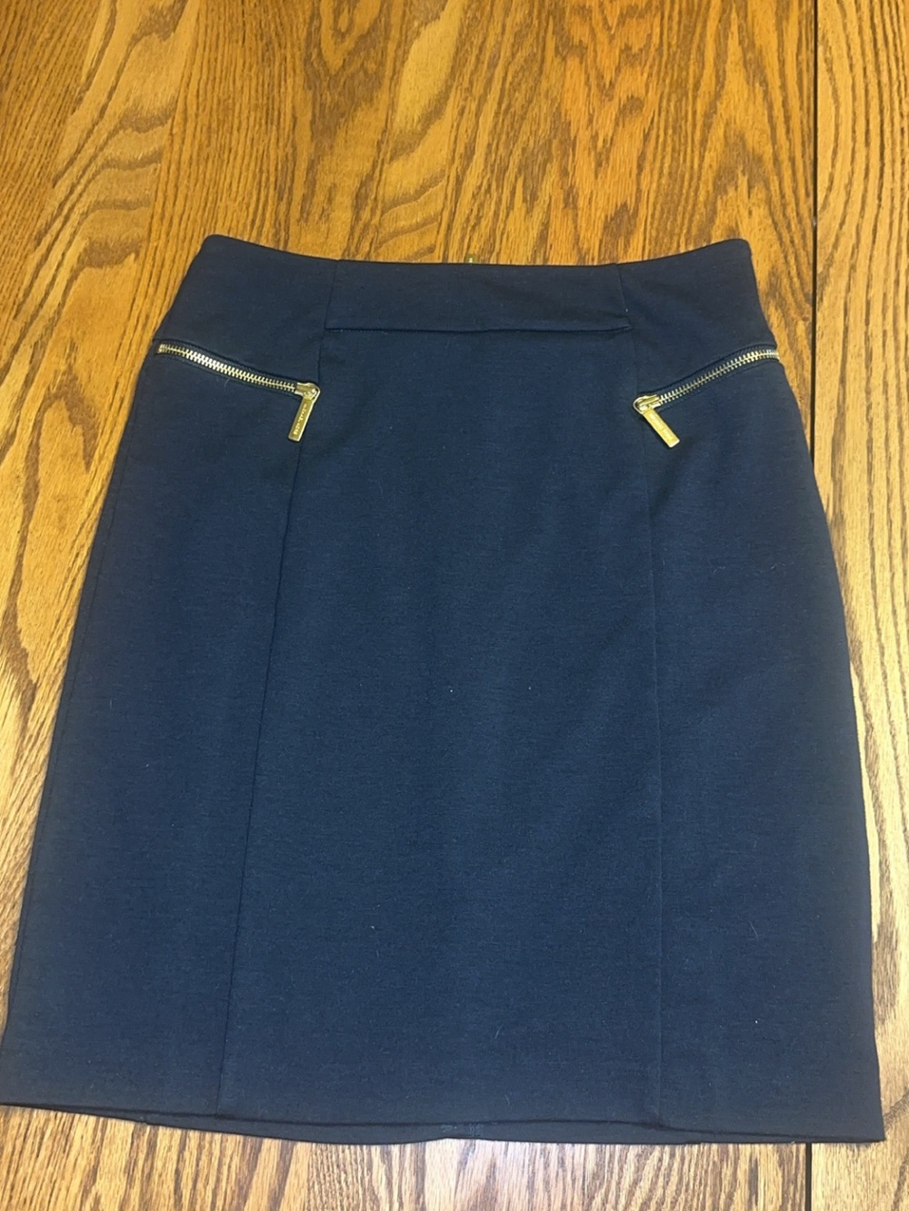 Michael Kors Navy Pencil Skirt with Gold Zipper Accents
